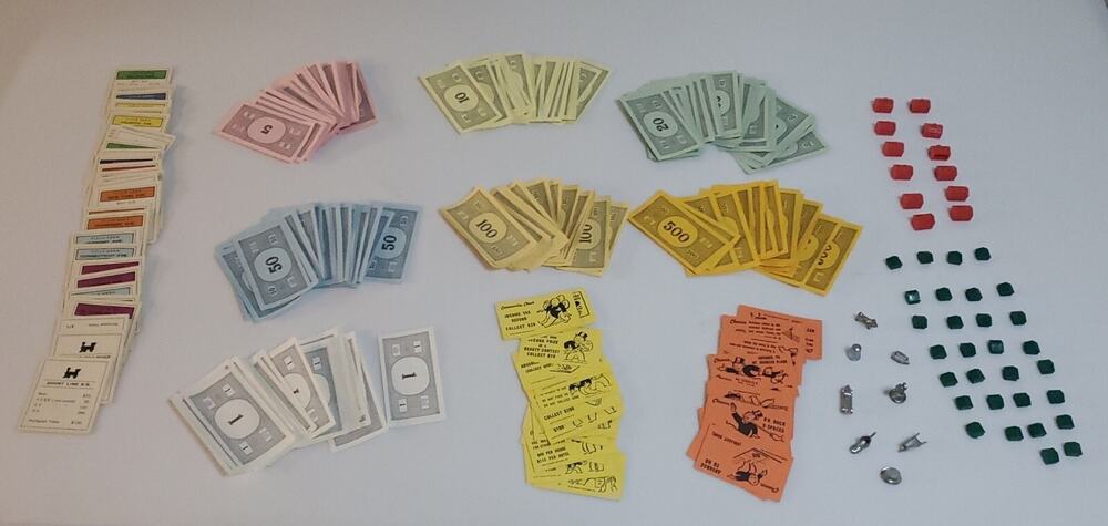 OLD PARKER BROTHERS 1974 MONOPOLY GAME No Board Incomplete Extra Player Pieces